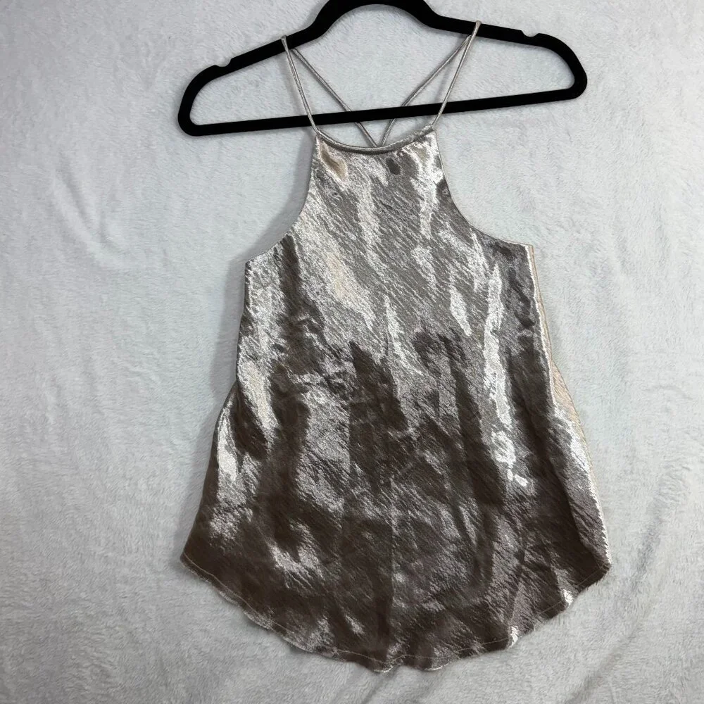 Free People XS Lamour Top Silver Metallic Halter Fairy Cyber Fest Y2K EGirl Edgy